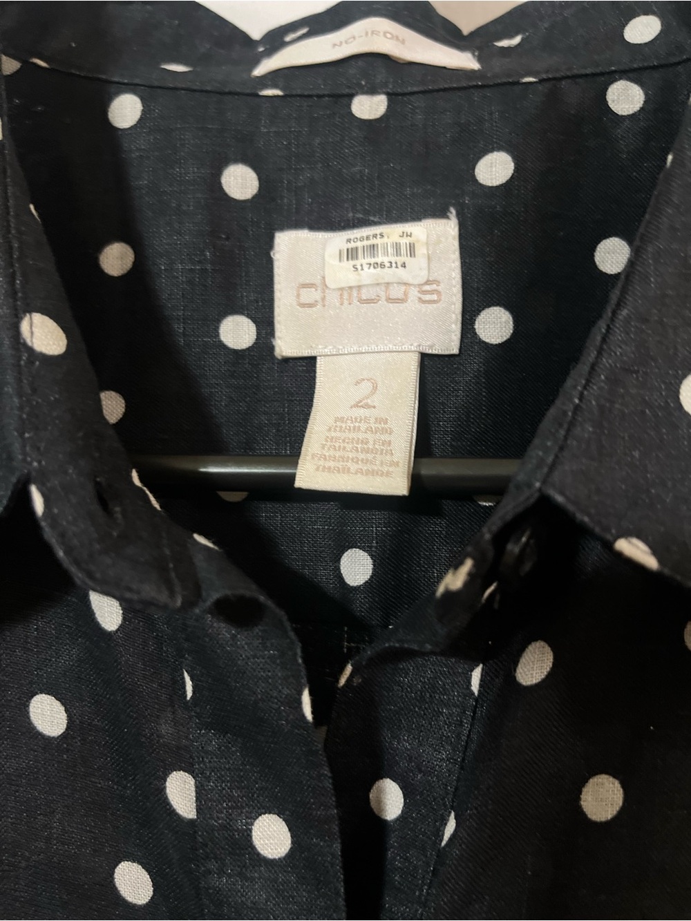 Chico's 1 or Women's Med 8 100% Linen Polka Dot Tie-Front Button-Up Shirt Black - Picture 2 of 6